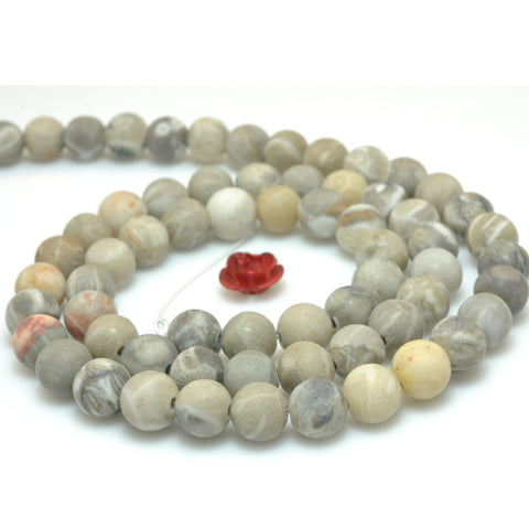 YesBeads Natural Fossil Coral matte round loose beads wholesale gemstone jewelry 15"