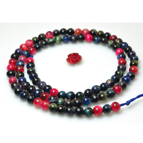 YesBeads Rainbow Tiger Eye mix gemstone smooth round beads 4mm 15"