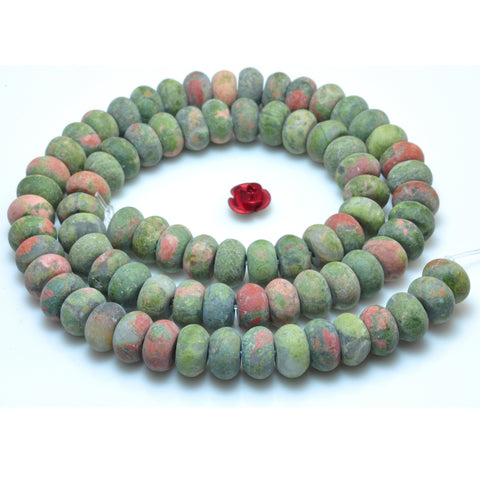 YesBeads Natural Unakite gemstone matte rondelle beads 5x8mm 15"