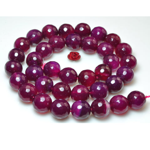 YesBeads Rose Red Agate faceted round loose beads wholesale gemstone jewelry 15"
