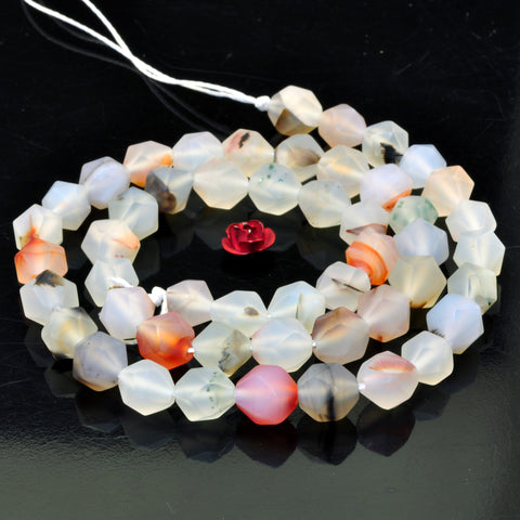 YesBeads Natural Dendritic Agate star cut faceted matte nugget beads 8mm 15''