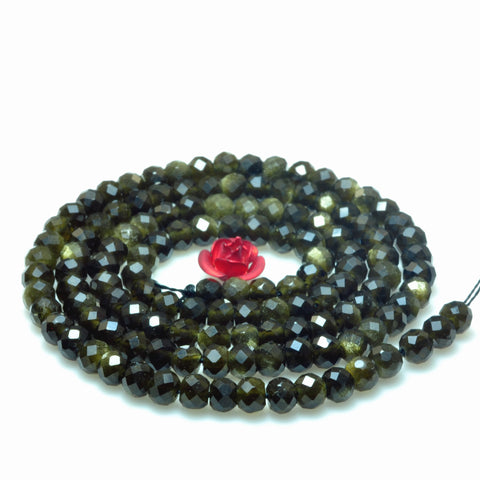 YesBeads Natural black golden obsidian faceted rondelle loose beads gemstone wholesale jewelry making 3x4mm 15"