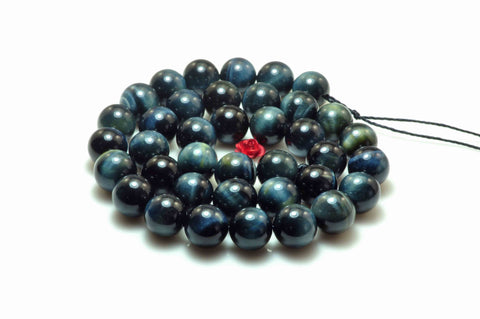 YesBeads Natural blue tiger eye gemstone smooth round loose beads wholesale jewelry making 10mm 15"