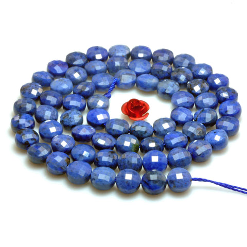 YesBeads Natural Dumortierite A grade micro faceted coin loose beads wholesale gemstone jewelry making 6mm 15"