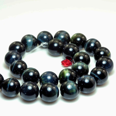 YesBeads Natural blue tiger eye gemstone A grade smooth round loose beads wholesale jewelry making 12mm 15"