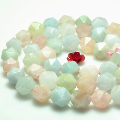 YesBeads natural Morganite diamond cut faceted beads multicolor morganite beryl mix gemstone jewelry making 15'' full strand