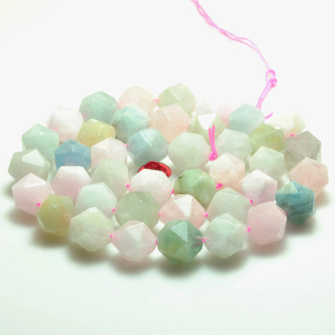 YesBeads natural Morganite diamond cut faceted beads multicolor morganite beryl mix gemstone jewelry making 15'' full strand