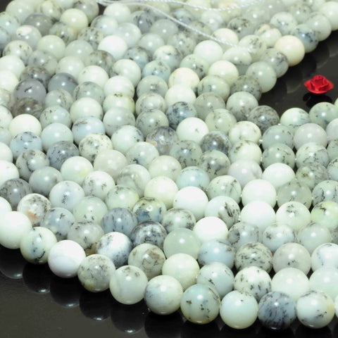 Natural moss opal smooth round loose beads white black gemstone wholesale jewelry makin diy