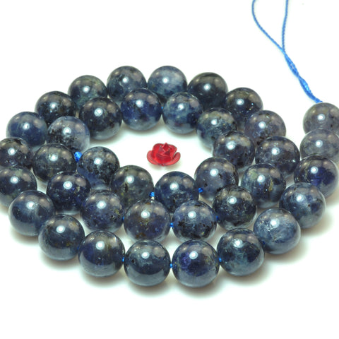 YesBeads Natural Iolite dark blue gemstone smooth round loose beads wholesale 15"