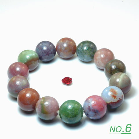 YesBeads Indian Agate Bracelet natural gemstone smooth round beads stretch bracelet for men or women jewelry