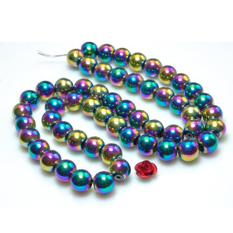 YesBeads Rainbow Hematite titanium coated smooth round beads gemstone wholesale 15"