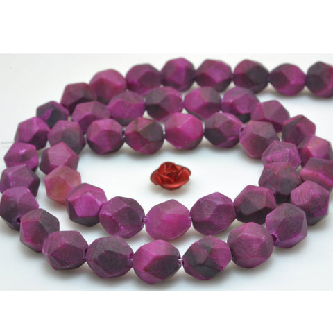 YesBeads Rose Red Tiger Eye star cut matte faceted nugget loose beads wholesale gemstone 15''