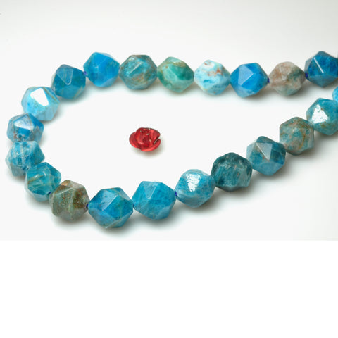 YesBeads Natural Blue Apatite gemstone star cut faceted nugget beads 10mm 15"