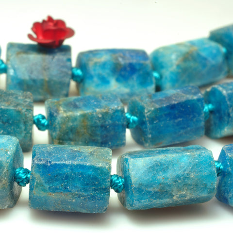 YesBeads Natural Blue Apatite faceted raw matte nugget tube beads gemstone 16"