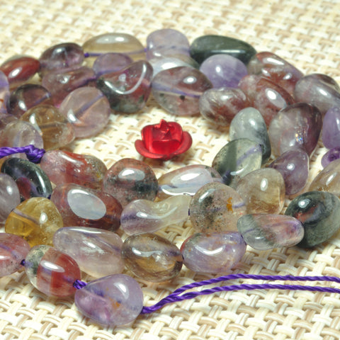 YesBeads natural Super 7 Seven Crystal smooth pebble chip beads cacoxenite amethyst gemstone wholesale jewelry making 5-10mm 15"