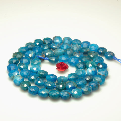 YesBeads natural blue Apatite gemstone micro faceted loose coin beads wholesale jewelry making 6mm 15"