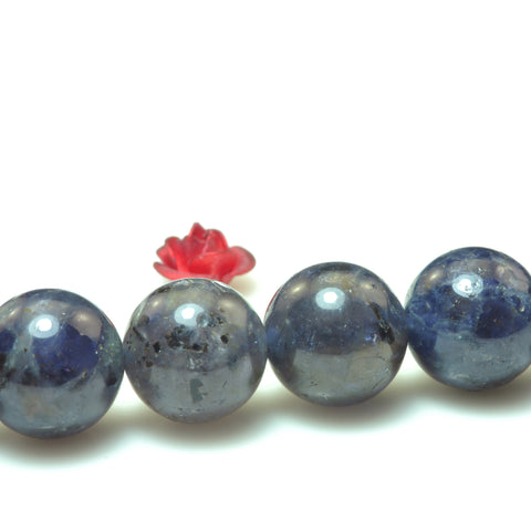 YesBeads Natural Iolite dark blue gemstone smooth round loose beads wholesale 15"