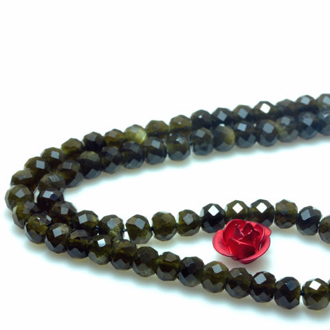 YesBeads Natural black golden obsidian faceted rondelle loose beads gemstone wholesale jewelry making 3x4mm 15"