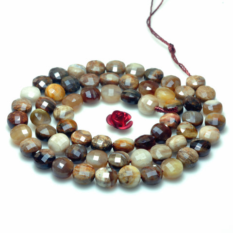 YesBeads Natural Petrified Wood Jasper micro faceted coin loose beads wholesale gemstone jewelry making 15"