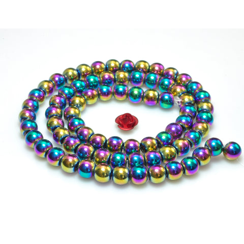 YesBeads Rainbow Hematite titanium coated smooth round beads gemstone wholesale 15"