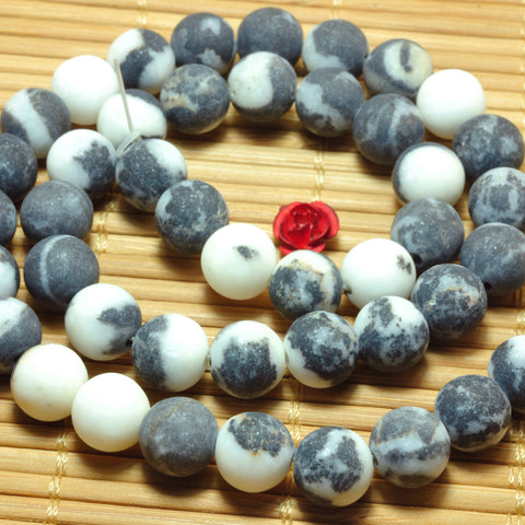 YesBeads Natural Zebra Jasper black white gemstone matte round beads 8mm 10mm 15"