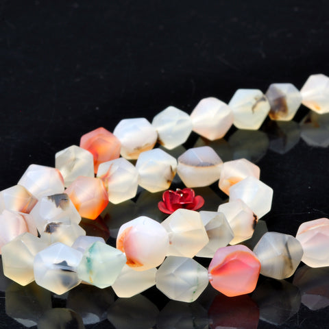 YesBeads Natural Dendritic Agate star cut faceted matte nugget beads 8mm 15''