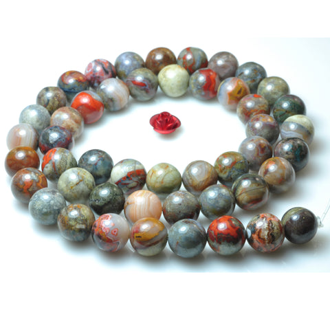 YesBeads Natural Morocco Lace Agate smooth round loose beads wholesale gemstone jewelry making 15"