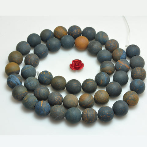 YesBeads Natural Blue Tiger Iron gemstone matte round beads wholesale 8mm 15"