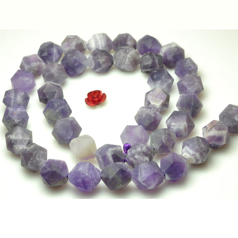 YesBeads natural dog tooth Amethyst matte star cut faceted nugget beads gemstone 15"