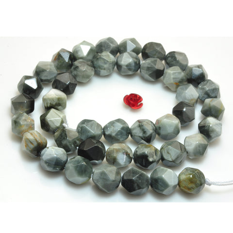 YesBeads natural eagle eye hawk eye star cut faceted beads gemstone 10mm 15"