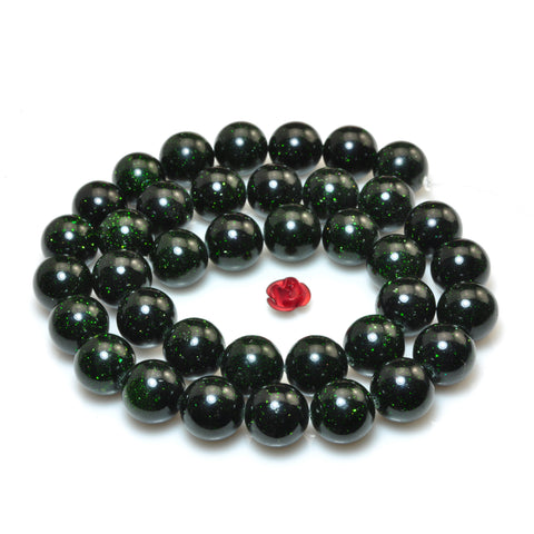 YesBeads Green Sandstone Goldstone smooth round beads gemstone 4-12mm 15"