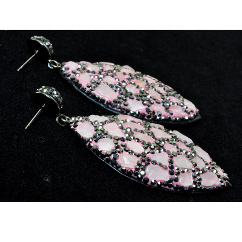 YesBeads Earrings stone chips beads paved CZ rhinestone crystal stud dangle earrings oval shape whoelesale jewelry