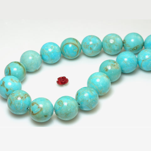 YesBeads Blue Turquoise smooth round beads gemstone 14mm 15"