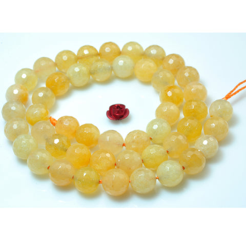 YesBeads Natural yellow jade faceted round loose beads wholesale gemstone 15"