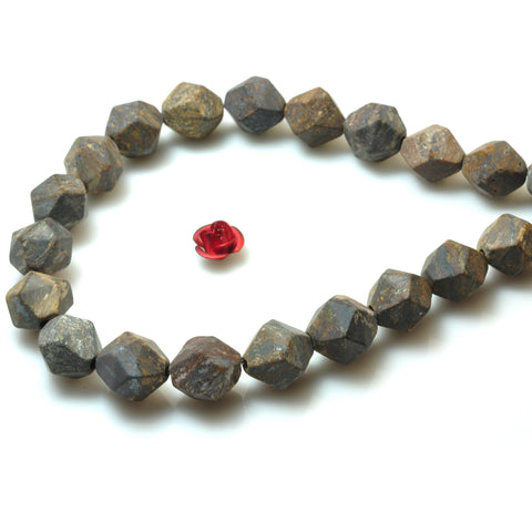 YesBeads Bronzite stone star cut faceted matte nugget beads gemstone wholesale 15"