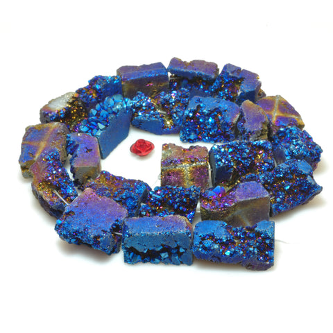 YesBeads Blue Druzy Quartz titanium coated raw rough flat back nugget beads gemstone 15.5"