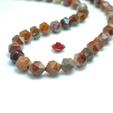 YesBeads Natural Warring States Red Jasper star cut faceted nugget beads wholesale gemstone jewelry 15"