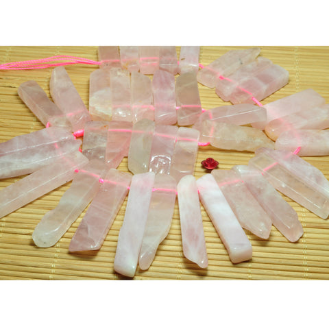 YesBeads Natural Rose Quartz dagger gemstone smooth slabs slices beads gemstone wholesale 15.5"