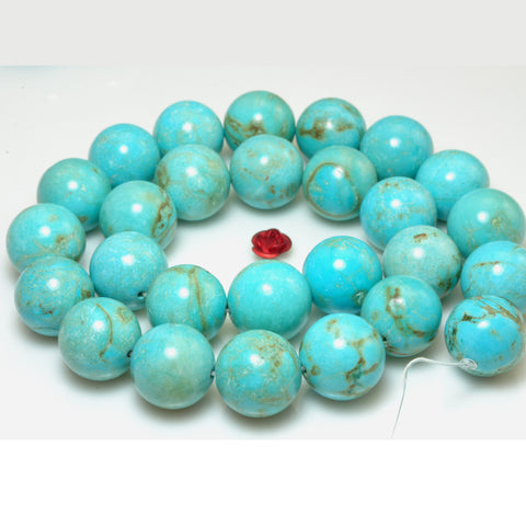 YesBeads Blue Turquoise smooth round beads gemstone 14mm 15"