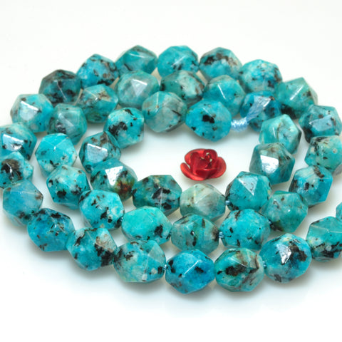 YesBeads Granite stone blue speckled black star cut faceted nugget beads gemstone wholesale jewelry making 15"