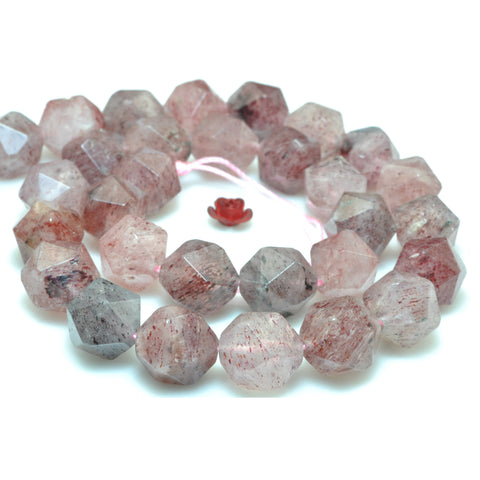 YesBeads natural Strawberry quartz star cut faceted nugget beads gemstone 12mm 15"