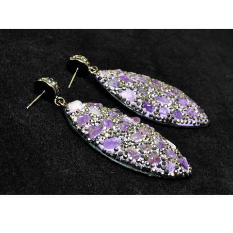 YesBeads Earrings stone chips beads paved CZ rhinestone crystal stud dangle earrings oval shape whoelesale jewelry