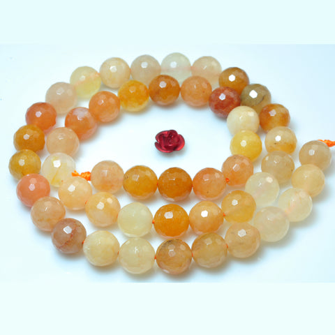 YesBeads Natural yellow jade faceted round loose beads wholesale gemstone 15"