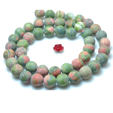 YesBeads Natural Unakite matte round loose beads green red gemstone wholesale jewelry making 15"