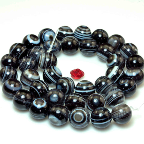 YesBeads Natural Black Eye Agate smooth round beads banded agate gemstone wholesale jewelry making 15"