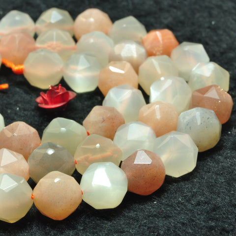 Natural rainbow moonstone diamond faceted round loose beads