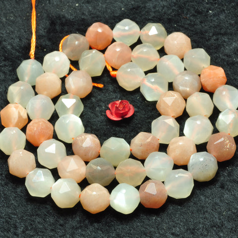 Natural rainbow moonstone diamond faceted round loose beads
