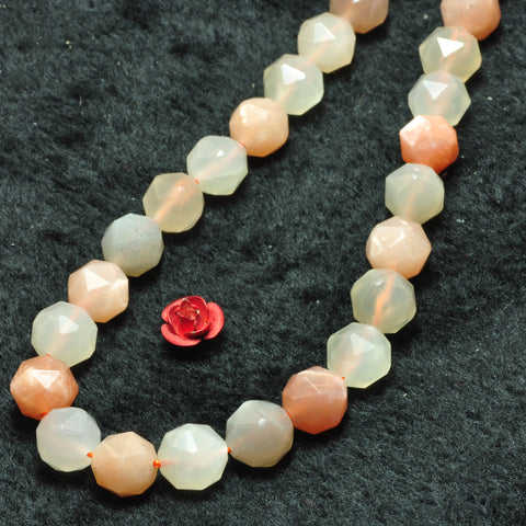 Natural rainbow moonstone diamond faceted round loose beads