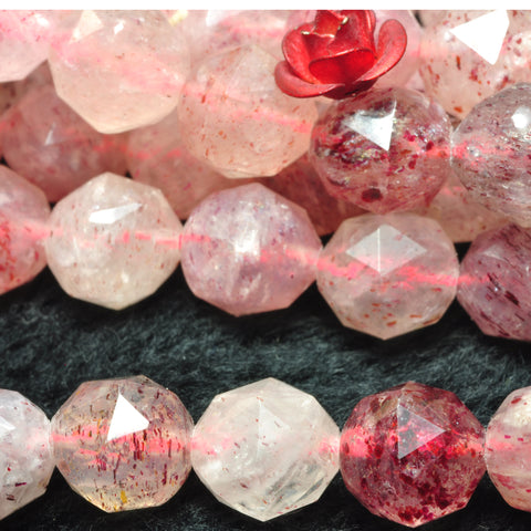 Natural strawberry quartz diamond cut faceted loose round beads wholesale gemstone jewelry making bracelet diy stuff