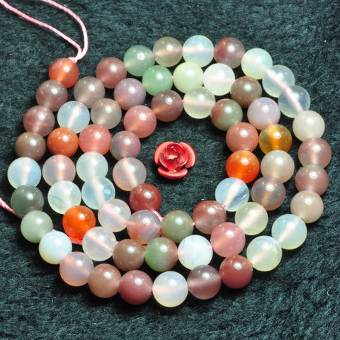 Natural rainbow agate smooth round beads loose gemstone wholesale jewelry making bracelet diy stuff